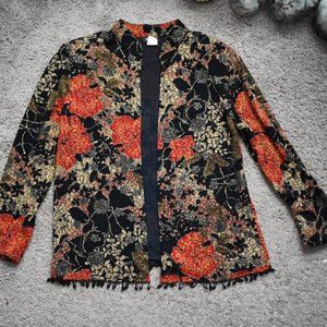 MSK Cover Up Long Sleeve Shirt with Flower Design